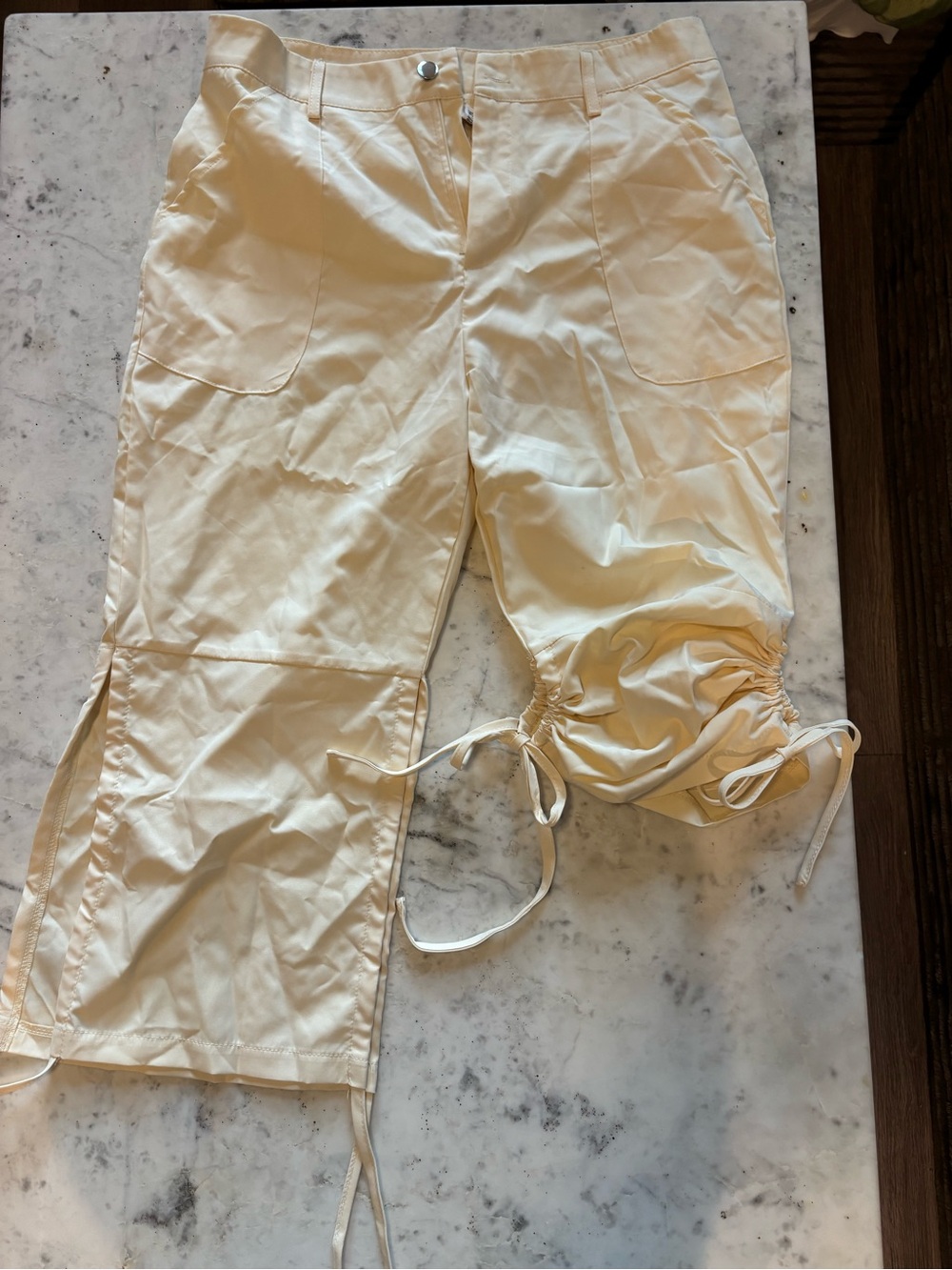 Kids Drawstring Crop Cargo Pants in Cream